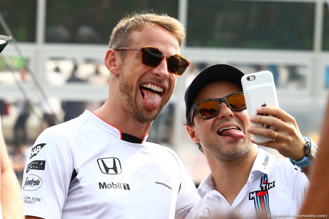 GP ITALIA, 04.09.2016 - Jenson Button (GBR)  McLaren Honda MP4-31 e Felipe Massa (BRA) Williams FW38 at drivers parade
