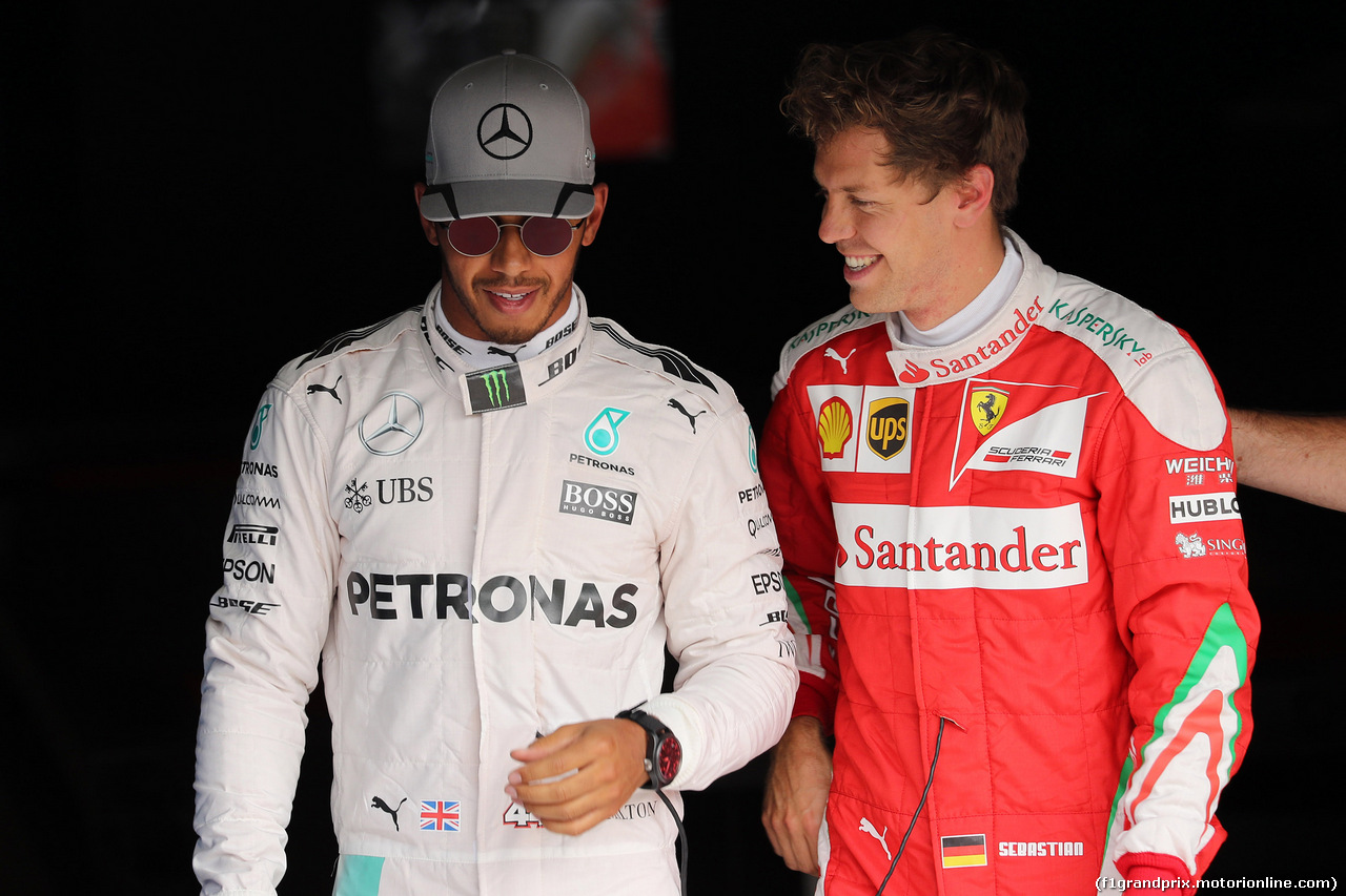 GP ITALIA, 03.09.2016 - Qualifiche, Lewis Hamilton (GBR) Mercedes AMG F1 W07 Hybrid pole position e terzo Sebastian Vettel (GER) Ferrari SF16-H