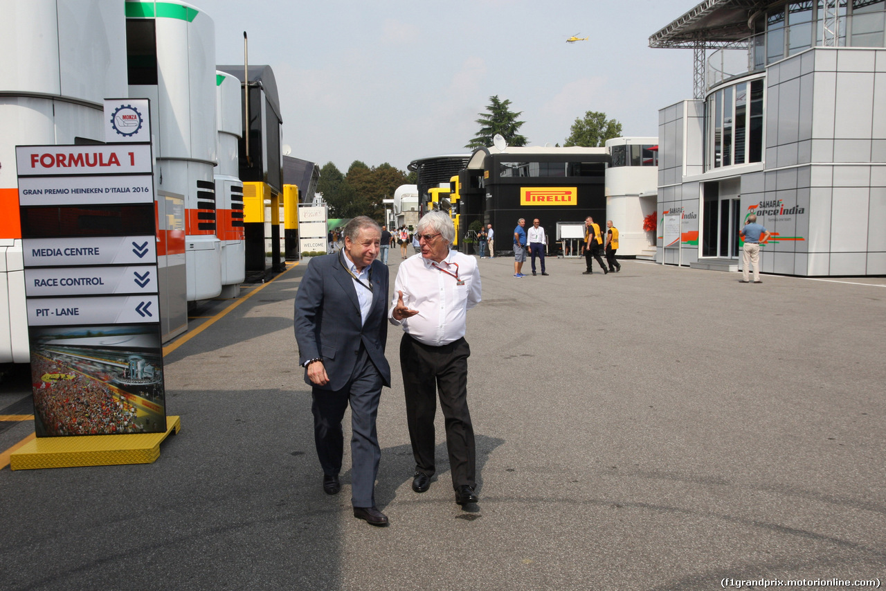 GP ITALIA, 02.09.2016 - Prove Libere 2, Jean Todt (FRA), President FIA e Bernie Ecclestone (GBR), President e CEO of FOM