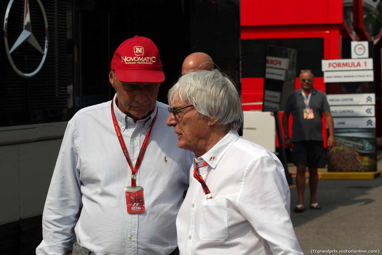 GP ITALIA, 02.09.2016 - Prove Libere 2, Nikki Lauda (AU), Mercedes e Bernie Ecclestone (GBR), President e CEO of FOM