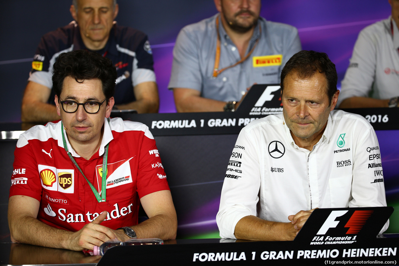 GP ITALIA, 02.09.2016 - Conferenza Stampa, Mattia Binotto (ITA) Chief Technical Officer, Ferrari e Aldo Costa (ITA) Mercedes AMG F1 Engineering Director.