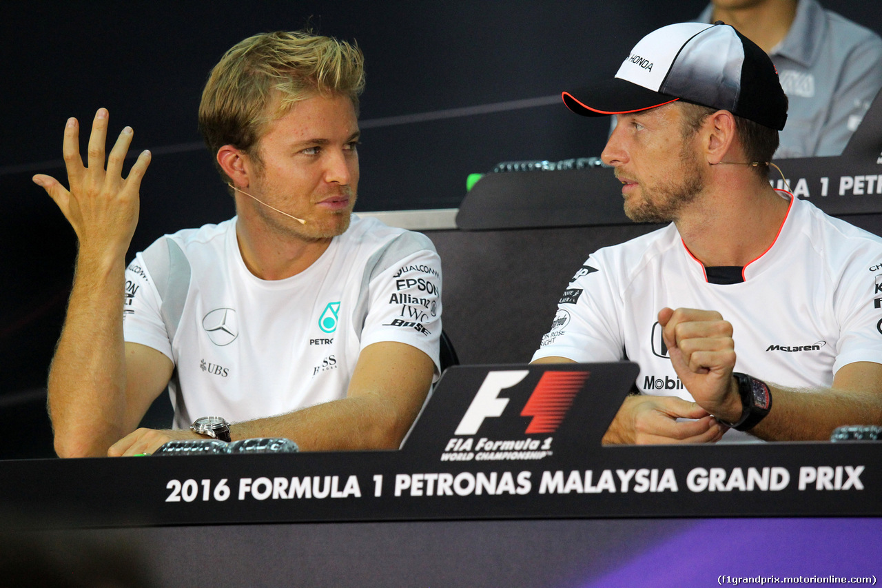 GP MALESIA, 29.09.2016 - Conferenza Stampa, Nico Rosberg (GER) Mercedes AMG F1 W07 Hybrid e Jenson Button (GBR)  McLaren Honda MP4-31