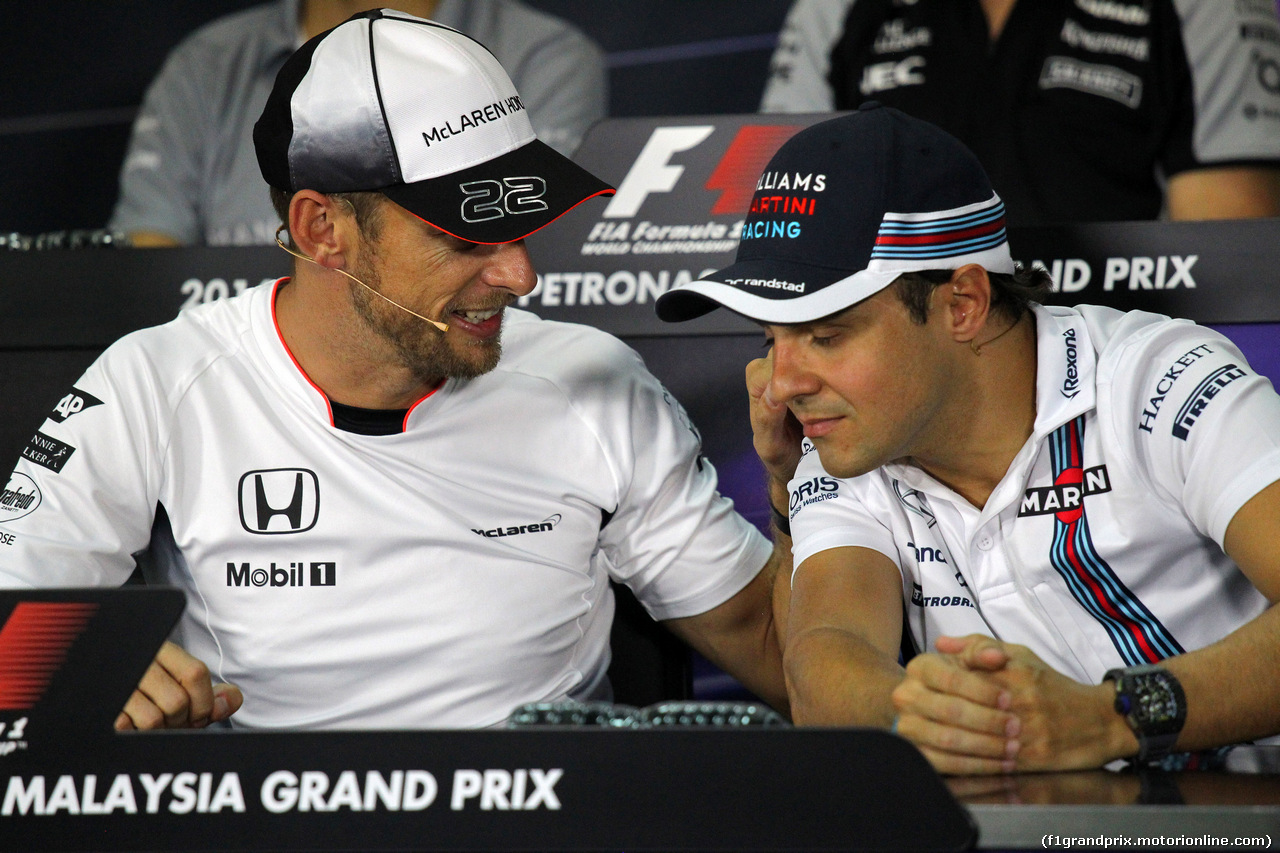 GP MALESIA, 29.09.2016 - Conferenza Stampa, Jenson Button (GBR)  McLaren Honda MP4-31 e Felipe Massa (BRA) Williams FW38
