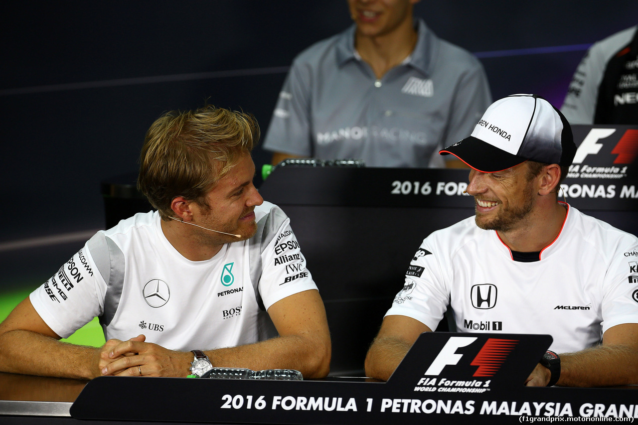 GP MALESIA, 29.09.2016 - Conferenza Stampa, Nico Rosberg (GER) Mercedes AMG F1 W07 Hybrid e Jenson Button (GBR)  McLaren Honda MP4-31