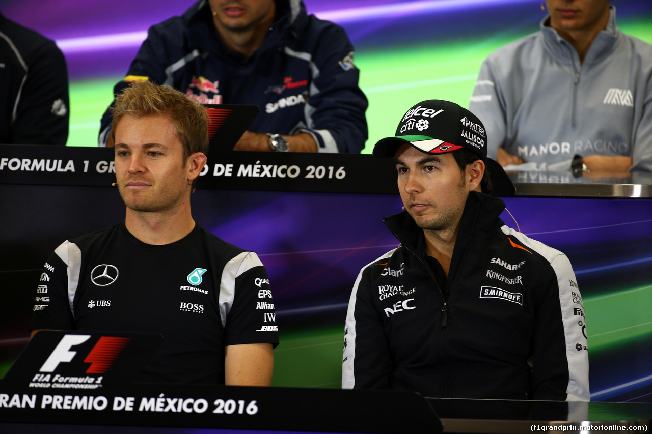 GP MESSICO, 27.10.2016 - Conferenza Stampa, Nico Rosberg (GER) Mercedes AMG F1 W07 Hybrid e Sergio Perez (MEX) Sahara Force India F1 VJM09