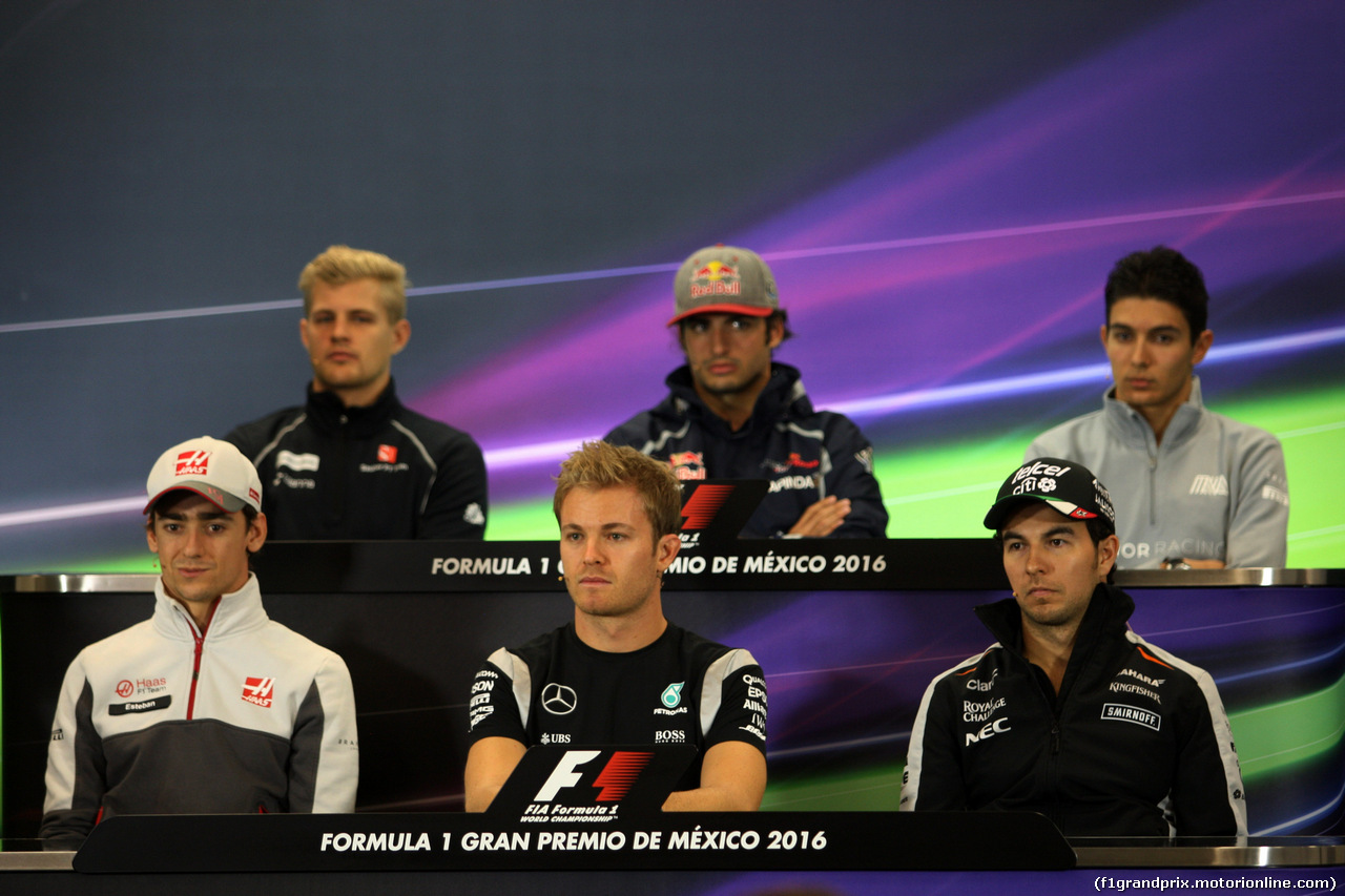 GP MESSICO, 27.10.2016 - From row back, Marcus Ericsson (SUE) Sauber C34, Carlos Sainz Jr (ESP) Scuderia Toro Rosso STR11, Esteban Ocon (FRA) Manor Racing MRT05 , Esteban Gutierrez (MEX) Haas F1 Team VF-16 Nico Rosberg (GER) Mercedes AMG F1 W07 Hybrid e Sergio Perez (MEX) Sahara Force India F1 VJM09