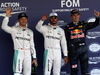 GP MESSICO, 29.10.2016 - Qualifiche, secondo Nico Rosberg (GER) Mercedes AMG F1 W07 Hybrid, Lewis Hamilton (GBR) Mercedes AMG F1 W07 Hybrid pole position e terzo Max Verstappen (NED) Red Bull Racing RB12