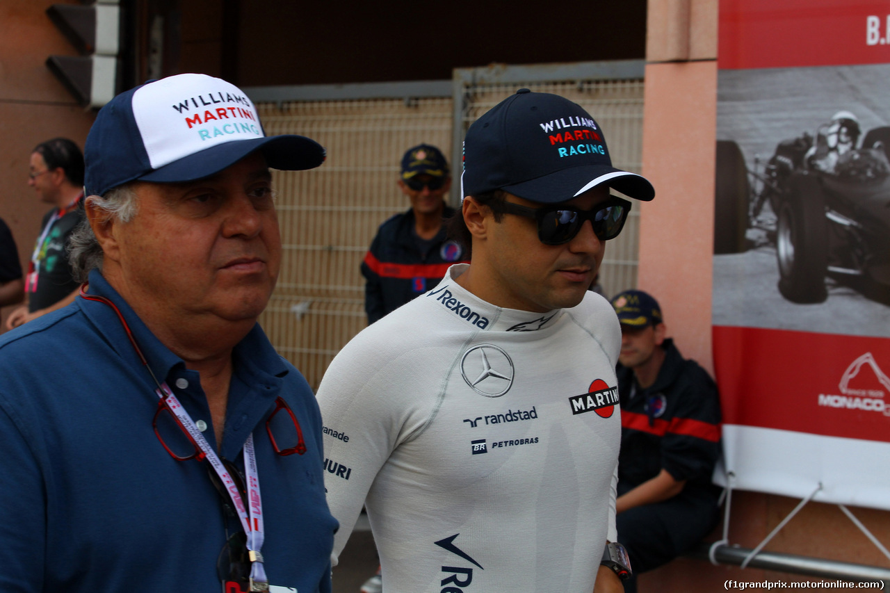 GP MONACO, 28.05.2016 - Prove Libere 3, Felipe Massa (BRA) Williams FW38 e his father Luis Antonio Massa (BRA), father of Felipe Massa (BRA)