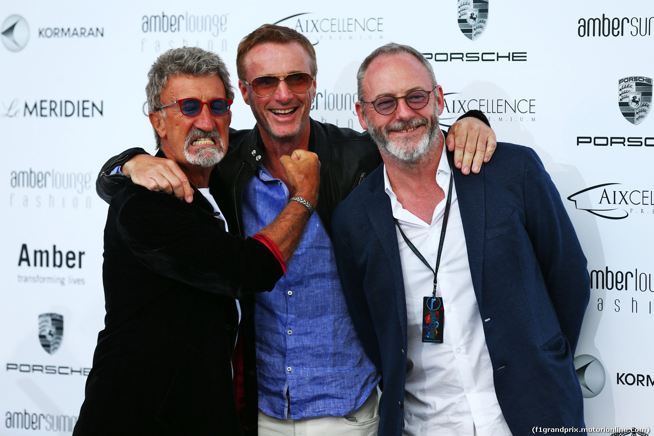 GP MONACO, (L to R): Eddie Jordan (IRE) BBC Television Pundit with Eddie Irvine (GBR) e Liam Cunningham (IRE) Actor at the Amber Lounge Fashion Show.
27.05.2016.