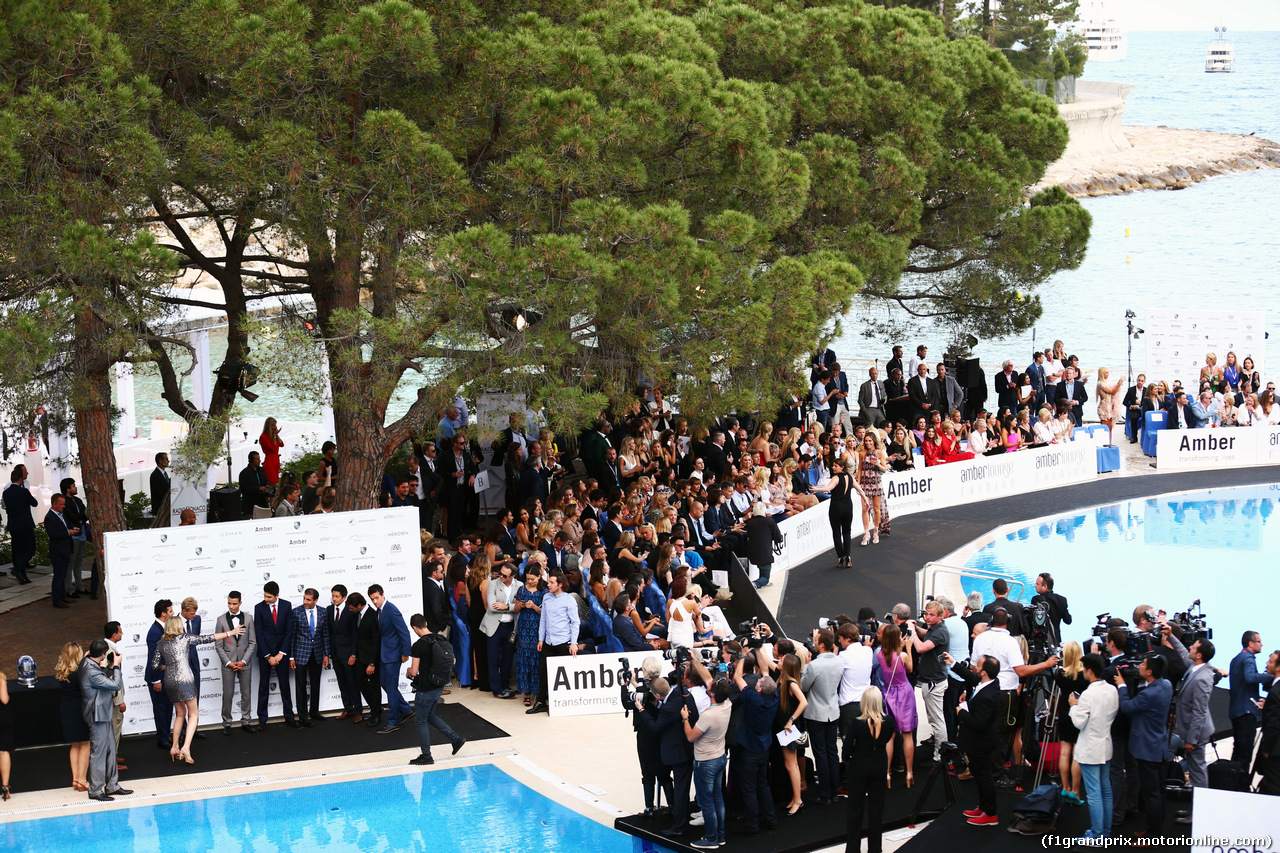 GP MONACO, (L to R): Daniel Ricciardo (AUS) Red Bull Racing; Marcus Ericsson (SWE) Sauber F1 Team; Pascal Wehrlein (GER) Manor Racing; Esteban Ocon (FRA) Renault Sport F1 Team Test Driver; Marc Gene (ESP) Ferrari Test Driver; Rio Haryanto (IDN) Manor Racing; Felipe Nasr (BRA) Sauber F1 Team; e Jolyon Palmer (GBR) Renault Sport F1 Team, at the Amber Lounge Fashion Show.
27.05.2016.