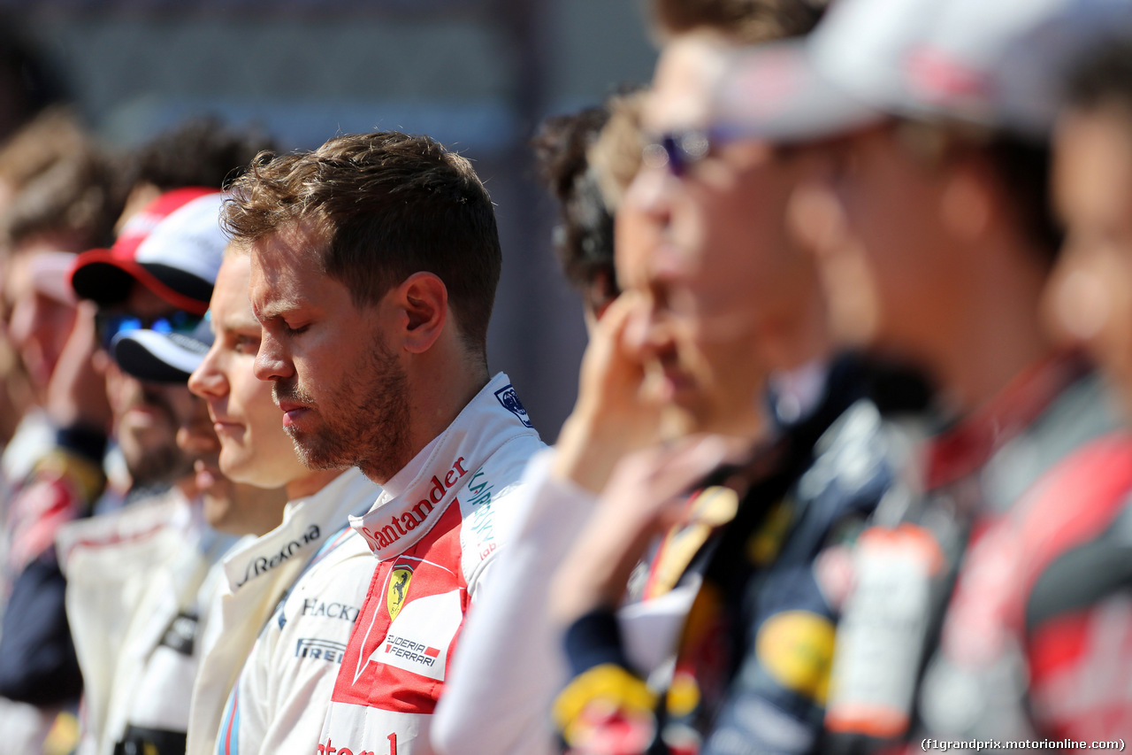 GP RUSSIA, 01.05.2016 - Gara, The drives observe the national anthem, Sebastian Vettel (GER) Ferrari SF16-H