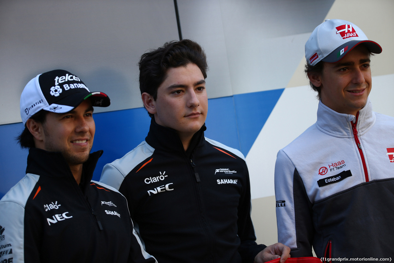 GP RUSSIA, 28.04.2016 - (L-R) Sergio Perez (MEX) Sahara Force India F1 VJM09, Alfonso Celis Jr (MEX) Test Driver, Sahara Force India F1 VJM09  e Esteban Gutierrez (MEX) Haas F1 Team VF-16