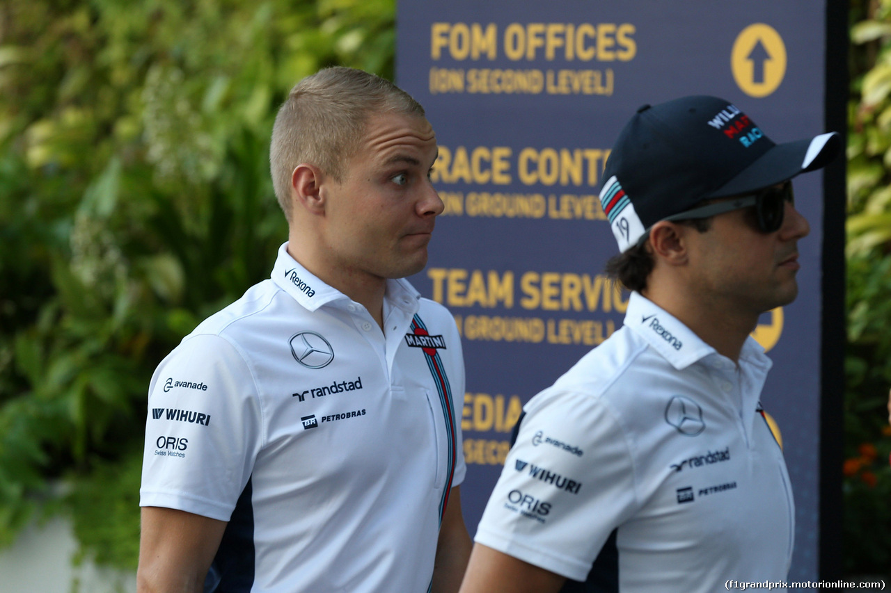 GP SINGAPORE, 18.09.2016 - Valtteri Bottas (FIN) Williams FW38 e Felipe Massa (BRA) Williams FW38