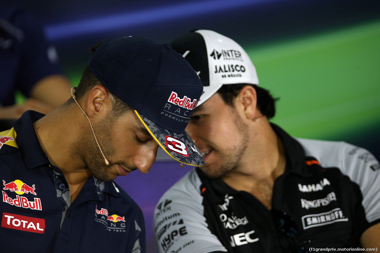 GP SINGAPORE, 15.09.2016 - Conferenza Stampa, Daniel Ricciardo (AUS) Red Bull Racing RB12 e Sergio Perez (MEX) Sahara Force India F1 VJM09