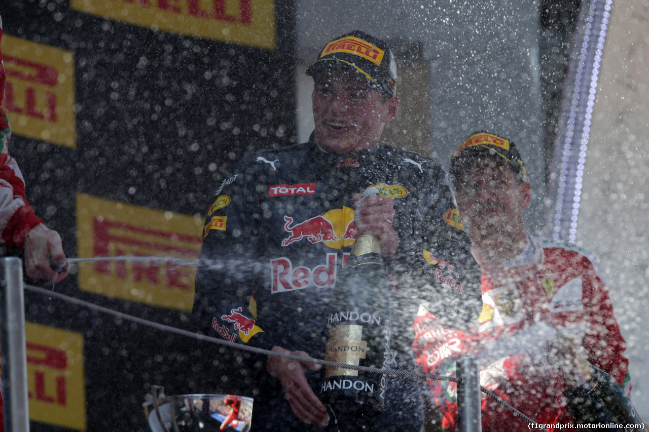 GP SPAGNA, 15.05.2016- Gara 2, 1st position Max Verstappen (NED) Red Bull Racing RB12, secondo Kimi Raikkonen (FIN) Ferrari SF16-H e terzo Sebastian Vettel (GER) Ferrari SF16-H