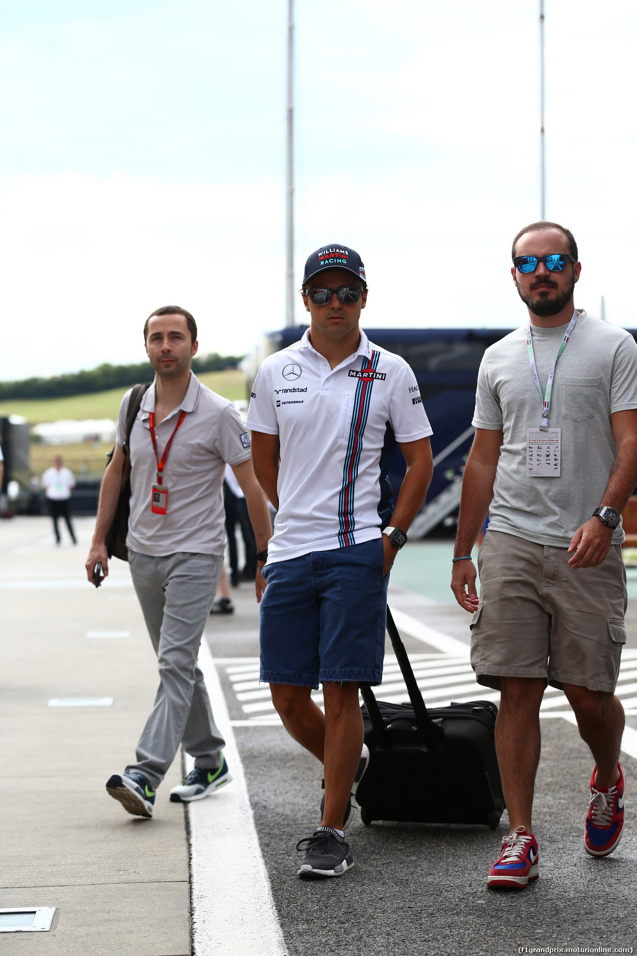 GP UNGHERIA, 22.07.2016 - (L-R) Nicola Todt (FRA), Manager di Felipe Massa, Felipe Massa (BRA) Williams FW38 e Dudu Massa (BRA), Brother of Felipe Massa (BRA)