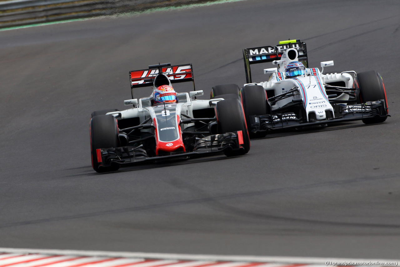 GP UNGHERIA, 22.07.2016 - Prove Libere 2, Romain Grosjean (FRA) Haas F1 Team VF-16 e Valtteri Bottas (FIN) Williams FW38