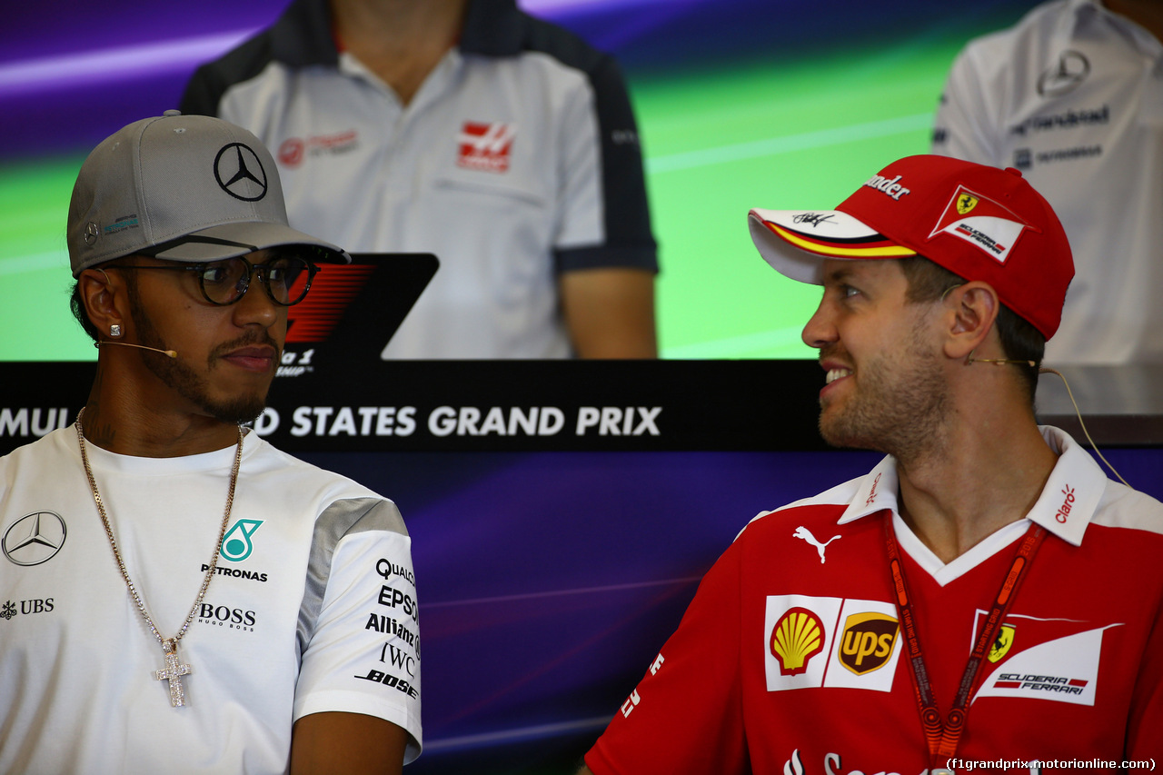 GP USA, 20.10.2016 - Conferenza Stampa, Lewis Hamilton (GBR) Mercedes AMG F1 W07 Hybrid e Sebastian Vettel (GER) Ferrari SF16-H