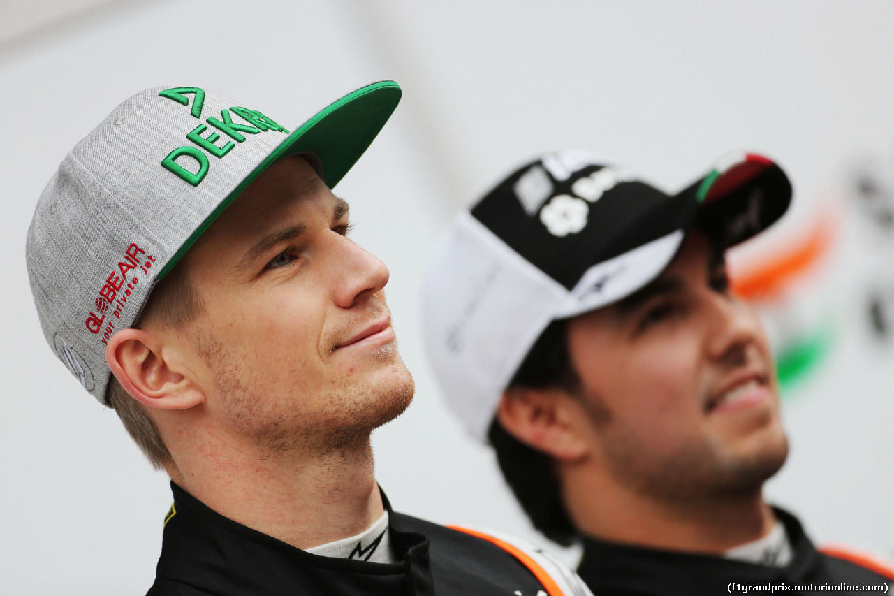 TEST F1 BARCELLONA 22 FEBBRAIO, (L to R): Nico Hulkenberg (GER) Sahara Force India F1 with team mate Sergio Perez (MEX) Sahara Force India F1.
22.02.2016.