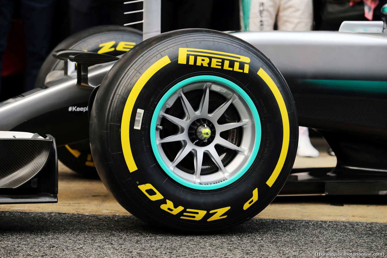 TEST F1 BARCELLONA 22 FEBBRAIO, Mercedes AMG F1 W07 Hybrid wheel detail.
22.02.2016.