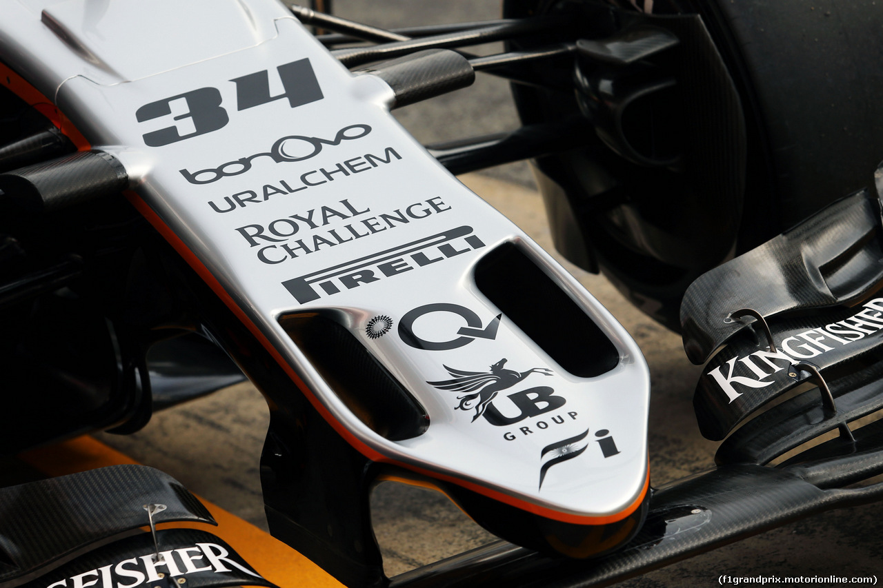 TEST F1 BARCELLONA 22 FEBBRAIO, Sahara Force India F1 VJM09 nosecone.
22.02.2016.