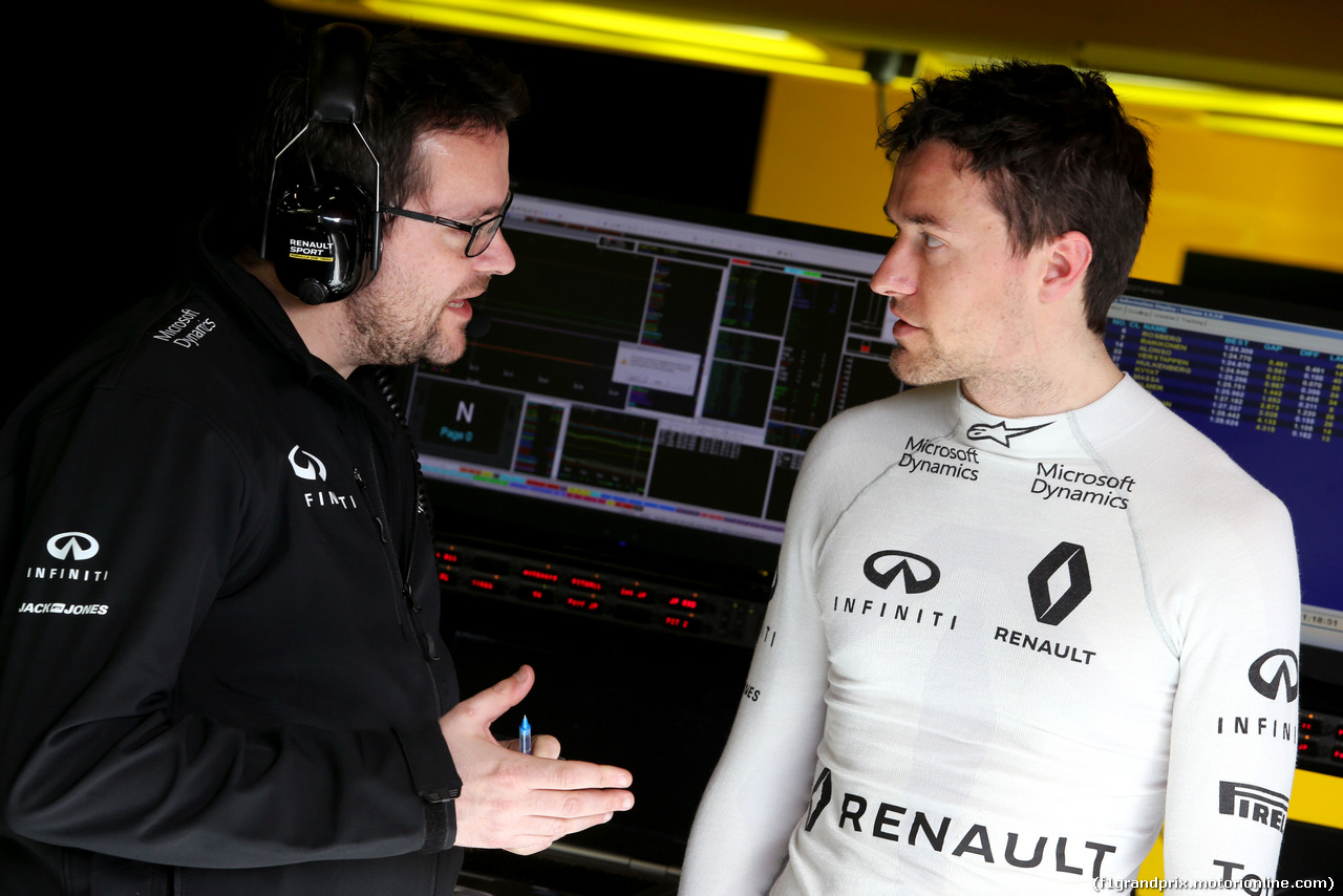 TEST F1 BARCELLONA 3 MARZO, Julien Simon-Chautemps (FRA), Renault Sport F1 Team e Jolyon Palmer (GBR), Renault Sport F1 Team 
03.03.2016.