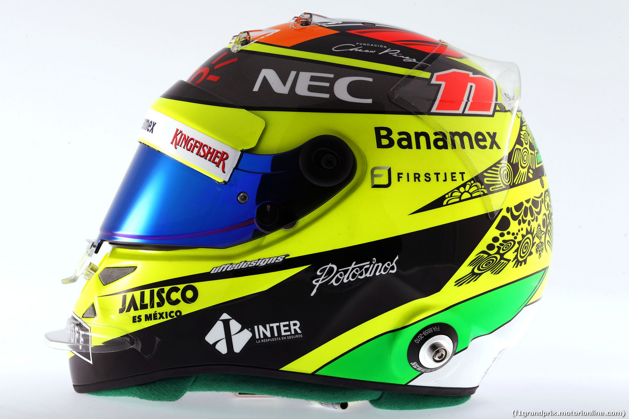 TEST F1 BARCELLONA 3 MARZO, The helmet of Sergio Perez (MEX) Sahara Force India F1.
03.03.2016.
