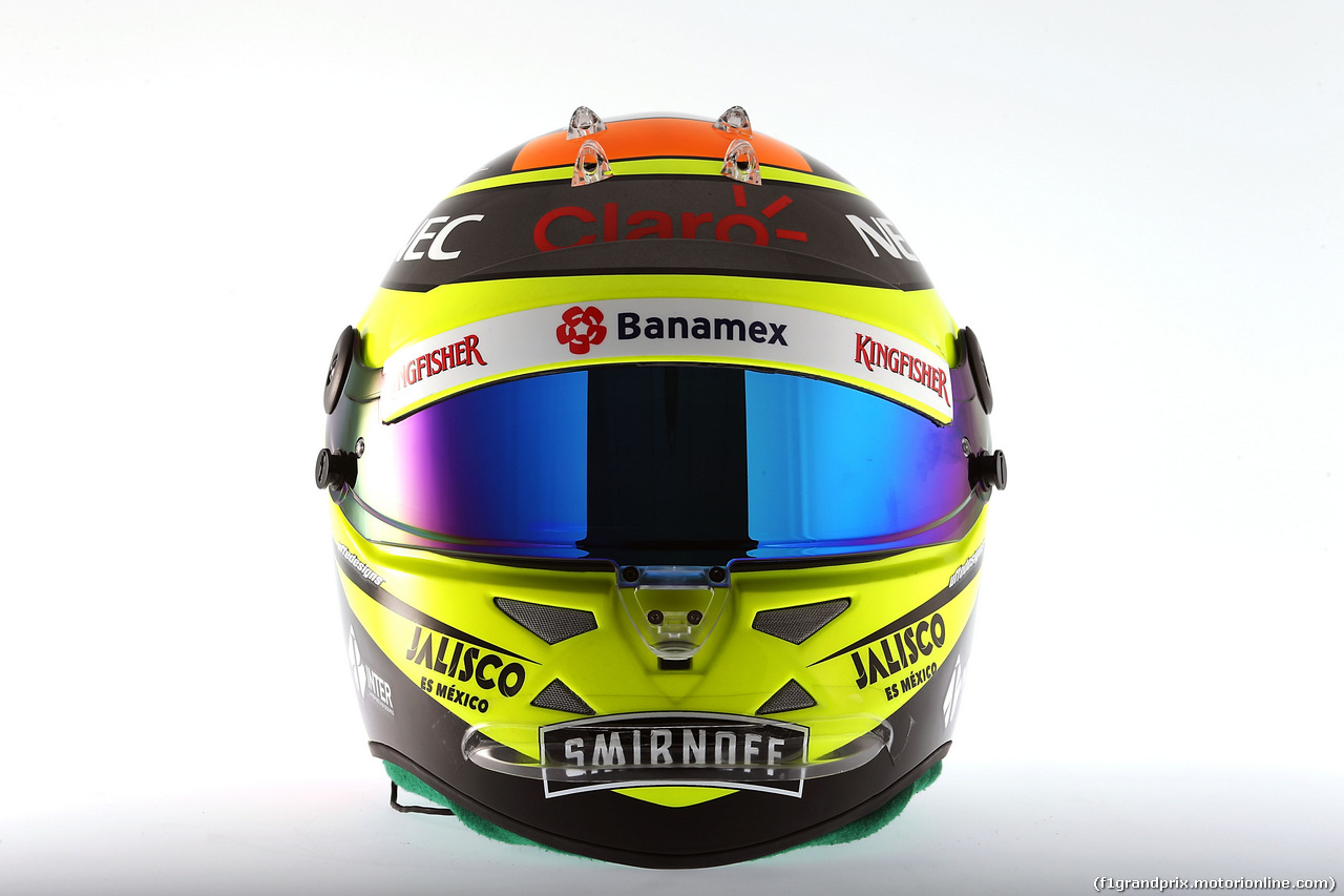 TEST F1 BARCELLONA 3 MARZO, The helmet of Sergio Perez (MEX) Sahara Force India F1.
03.03.2016.