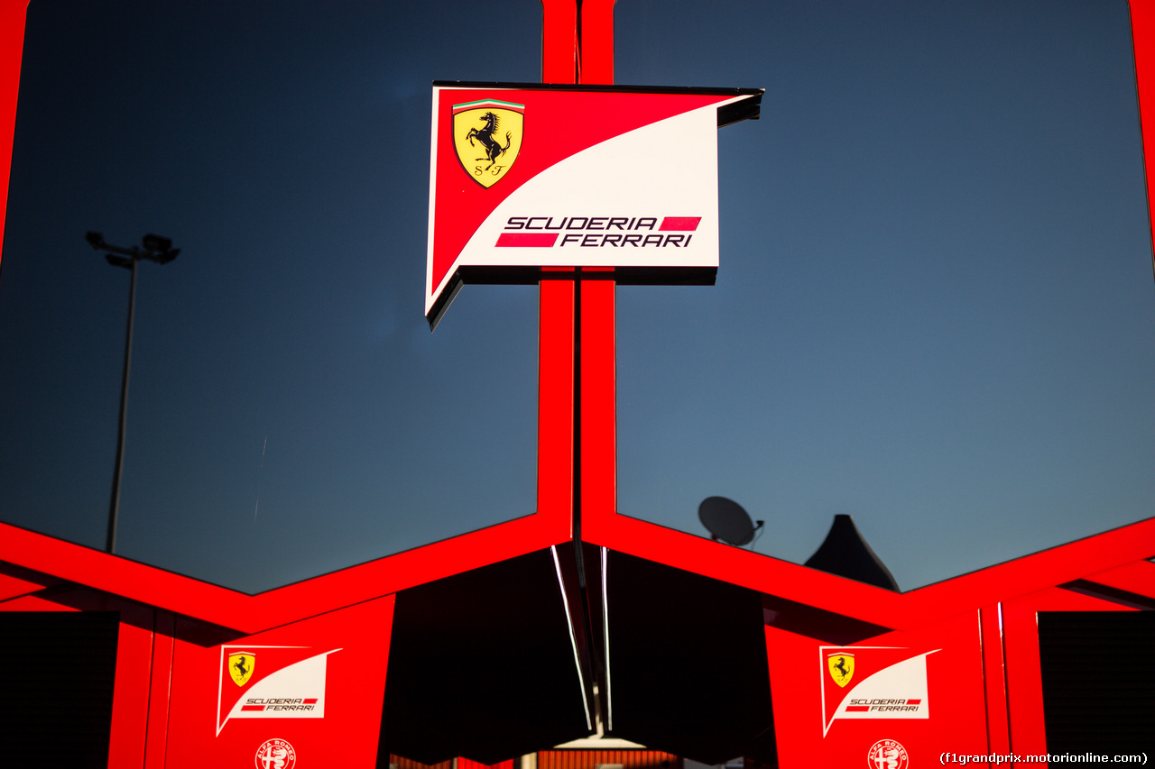 TEST F1 BARCELLONA 3 MARZO, Ferrari logo on a truck in the paddock.
03.03.2016.