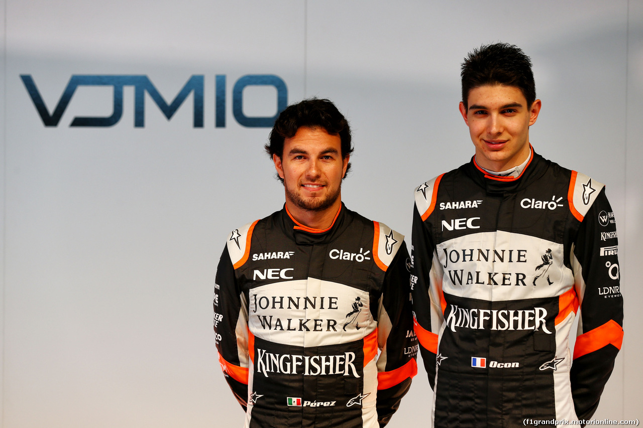 FORCE INDIA VJM10, (L to R): Sergio Perez (MEX) Sahara Force India F1 with team mate Esteban Ocon (FRA) Sahara Force India F1 Team.
22.02.2017.