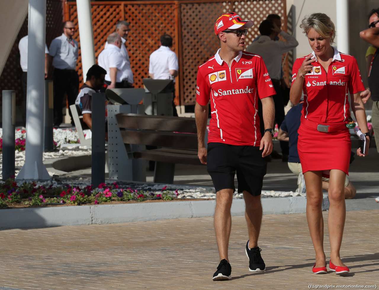 GP ABU DHABI, 23.11.2017 -  Sebastian Vettel (GER) Ferrari SF70H e Britta Roeske (AUT) Ferrari Press Officer