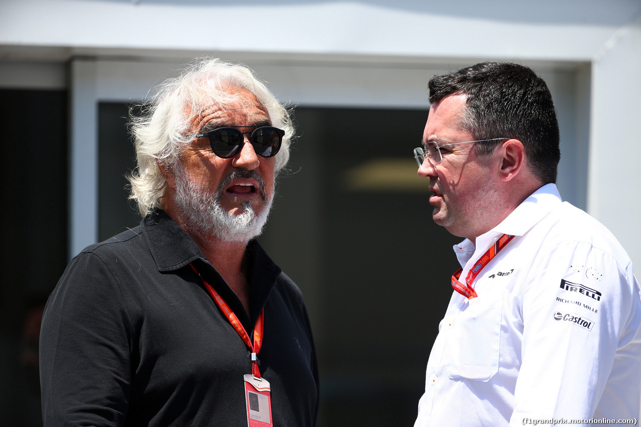 GP AZERBAIJAN, 24.06.2017 - Prove Libere 3, Flavio Briatore (ITA) e Eric Boullier (FRA) McLaren Racing Director