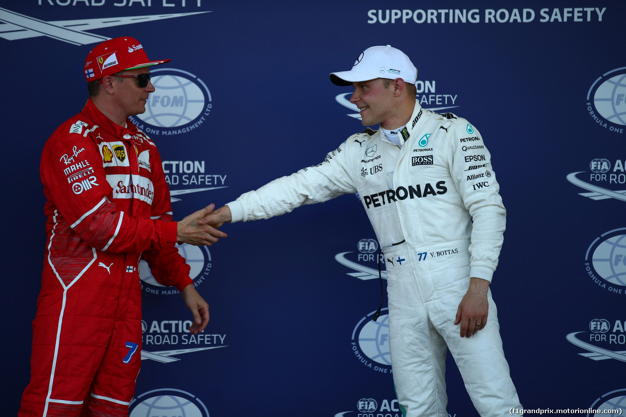 GP AZERBAIJAN, 24.06.2017 - Qualifiche, 3rd place Kimi Raikkonen (FIN) Ferrari SF70H e 2nd place Valtteri Bottas (FIN) Mercedes AMG F1 W08