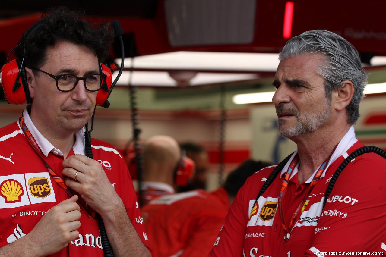 GP BAHRAIN, 16.04.2017 - Gara, Mattia Binotto (ITA) Chief Technical Officer, Ferrari e Maurizio Arrivabene (ITA) Ferrari Team Principal