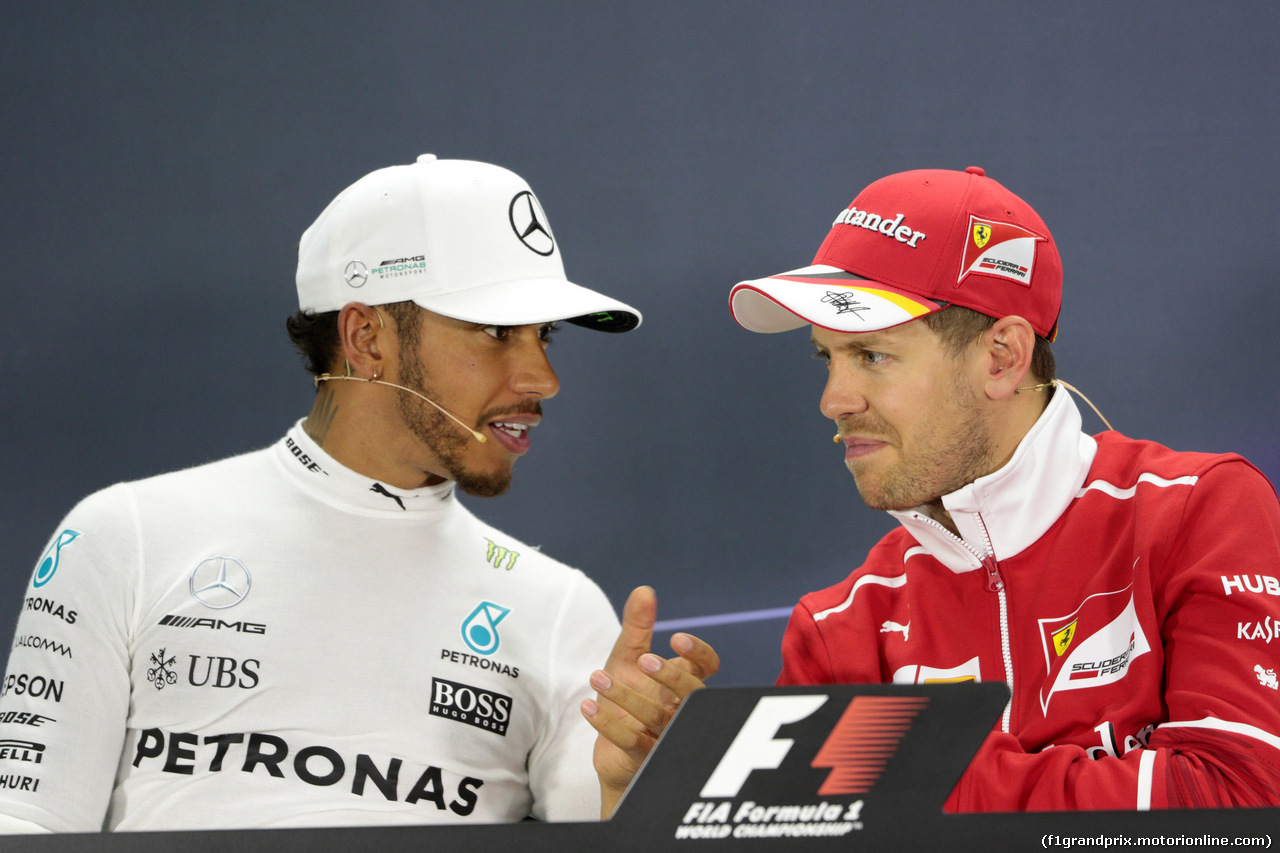 GP BAHRAIN, 16.04.2017 - Gara, Conferenza Stampa, Lewis Hamilton (GBR) Mercedes AMG F1 W08 e Sebastian Vettel (GER) Ferrari SF70H