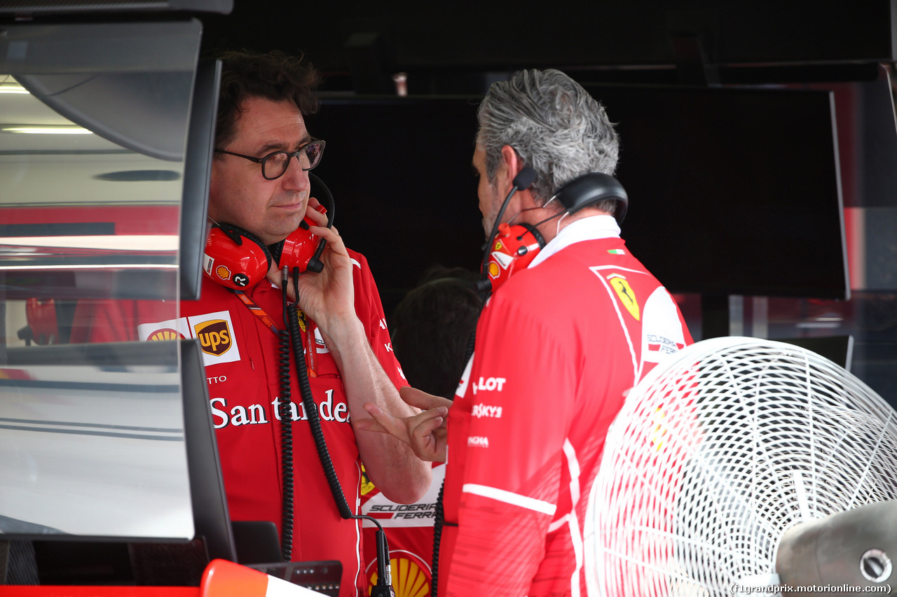 GP BAHRAIN, 15.04.2017 - Prove Libere 3, Mattia Binotto (ITA) Chief Technical Officer, Ferrari e Maurizio Arrivabene (ITA) Ferrari Team Principal