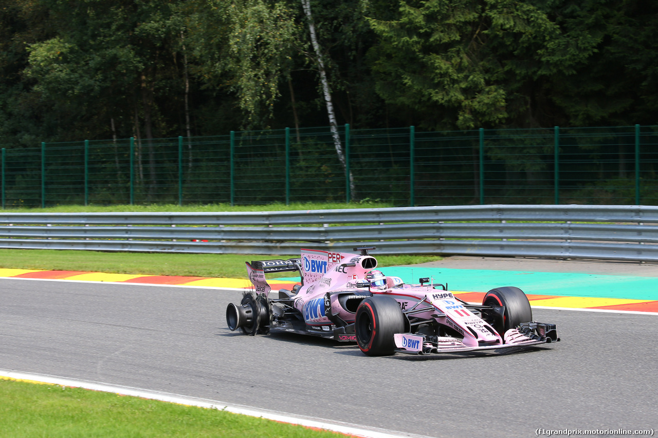 GP BELGIO, 27.08.2017 -  Gara, Sergio Perez (MEX) Sahara Force India F1 VJM010 after crashed with Esteban Ocon (FRA) Sahara Force India F1 VJM10
