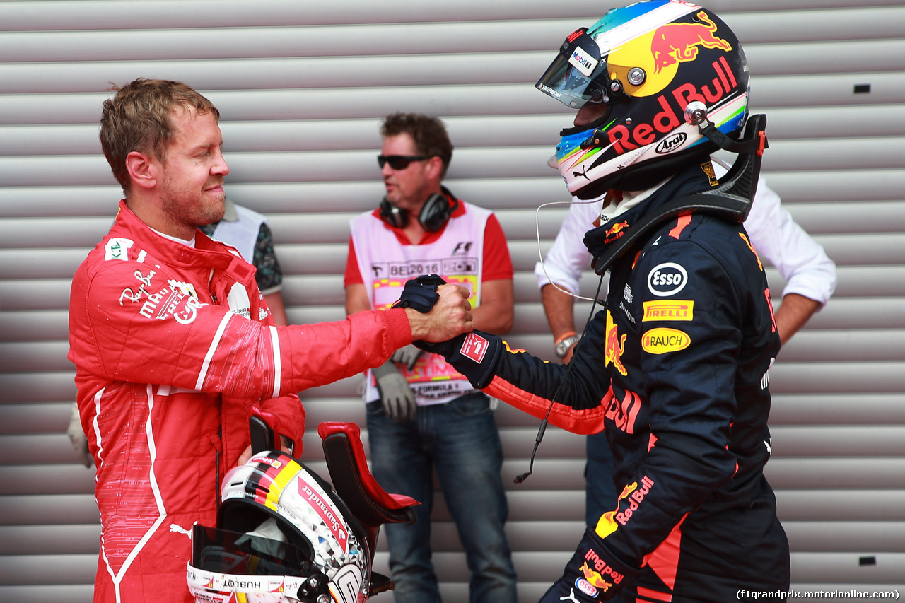 GP BELGIO, 27.08.2017 -  Gara, 2nd place Sebastian Vettel (GER) Ferrari SF70H e 3rd place Daniel Ricciardo (AUS) Red Bull Racing RB13