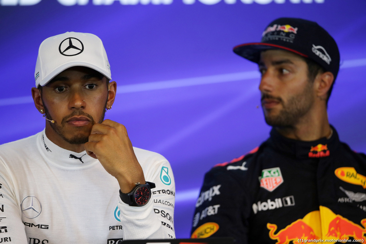 GP BELGIO, 27.08.2017 -  Gara, Conferenza Stampa, Lewis Hamilton (GBR) Mercedes AMG F1 W08 e Daniel Ricciardo (AUS) Red Bull Racing RB13