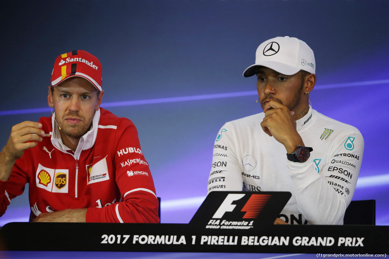 GP BELGIO, 27.08.2017 -  Gara, Conferenza Stampa, Sebastian Vettel (GER) Ferrari SF70H e Lewis Hamilton (GBR) Mercedes AMG F1 W08