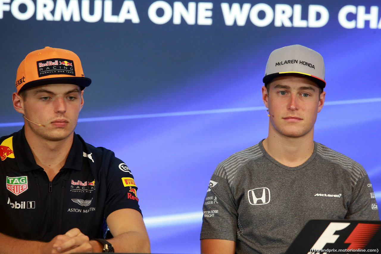 GP BELGIO, 24.08.2017 - Conferenza Stampa, Max Verstappen (NED) Red Bull Racing RB13 e Stoffel Vandoorne (BEL) McLaren MCL32