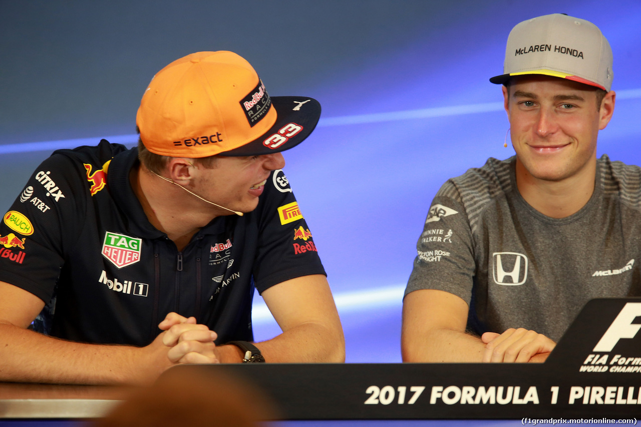 GP BELGIO, 24.08.2017 - Conferenza Stampa, Max Verstappen (NED) Red Bull Racing RB13 e Stoffel Vandoorne (BEL) McLaren MCL32