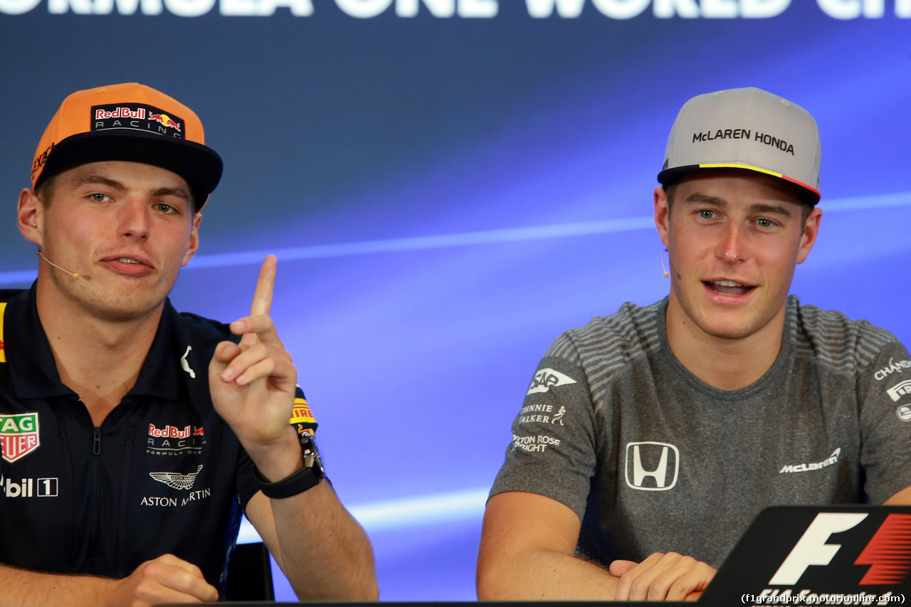 GP BELGIO, 24.08.2017 - Conferenza Stampa, Max Verstappen (NED) Red Bull Racing RB13 e Stoffel Vandoorne (BEL) McLaren MCL32