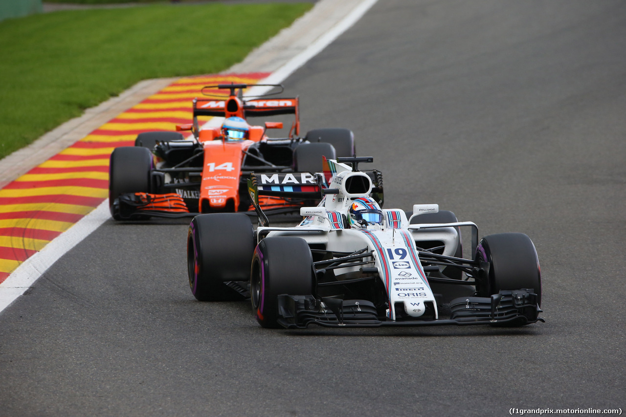 GP BELGIO, 26.08.2017 - Prove Libere 3, Lance Stroll (CDN) Williams FW40 e Fernando Alonso (ESP) McLaren MCL32