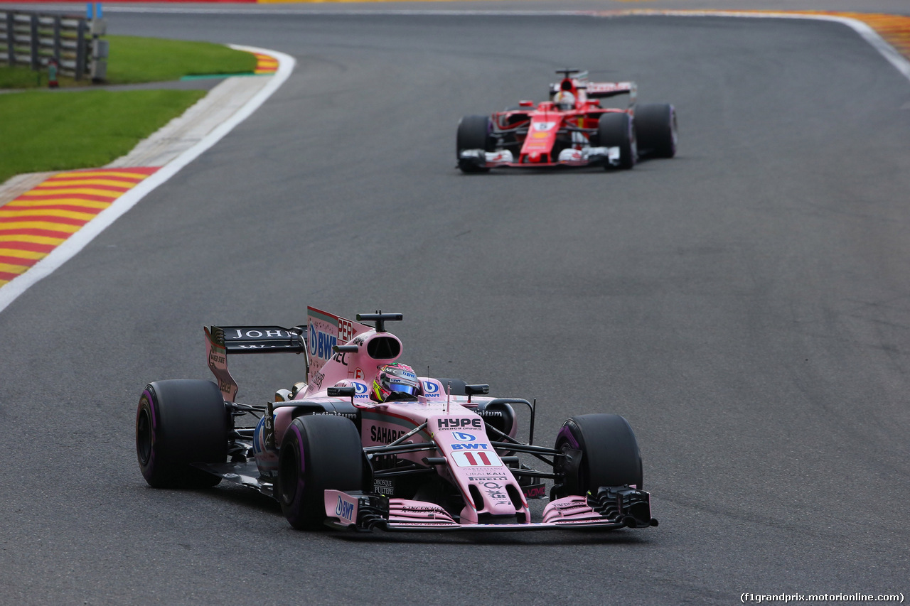 GP BELGIO, 26.08.2017 - Prove Libere 3, Sergio Perez (MEX) Sahara Force India F1 VJM010 e Sebastian Vettel (GER) Ferrari SF70H