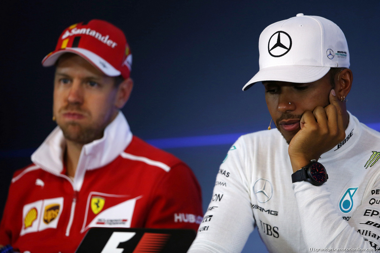 GP BELGIO, 26.08.2017 - Qualifiche, Conferenza Stampa, Sebastian Vettel (GER) Ferrari SF70H e Lewis Hamilton (GBR) Mercedes AMG F1 W08