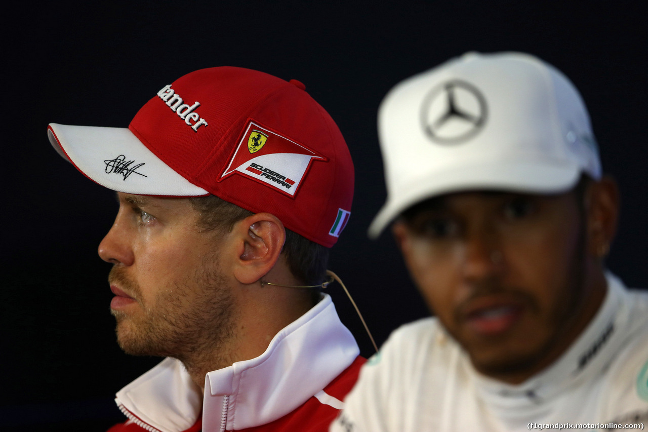 GP BELGIO, 26.08.2017 - Qualifiche, Conferenza Stampa, Sebastian Vettel (GER) Ferrari SF70H e Lewis Hamilton (GBR) Mercedes AMG F1 W08