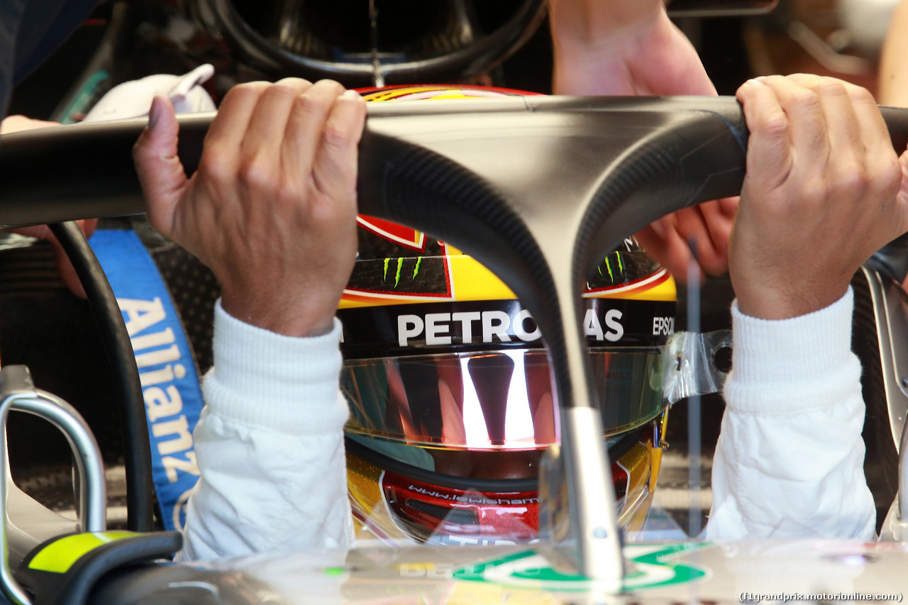 GP BELGIO, 25.08.2017 - Prove Libere 1, Lewis Hamilton (GBR) Mercedes AMG F1 W08 with Halo