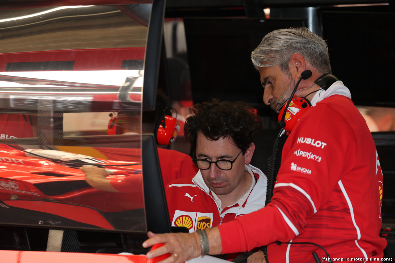 GP BELGIO, 25.08.2017 - Prove Libere 2, Mattia Binotto (ITA) Chief Technical Officer, Ferrari e Maurizio Arrivabene (ITA) Ferrari Team Principal
