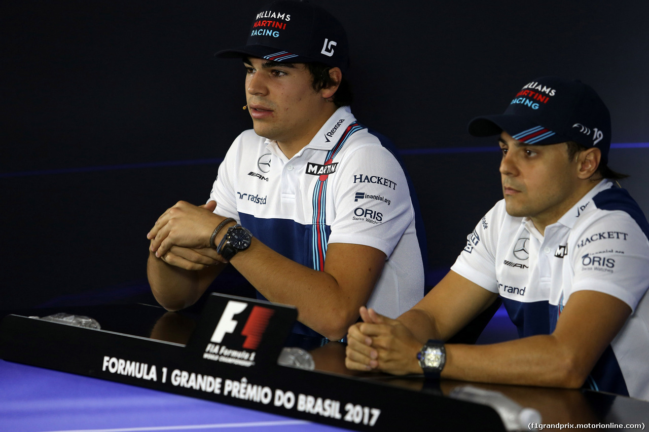 GP BRASILE, 09.11.2017 - Conferenza Stampa, Lance Stroll (CDN) Williams FW40 e Felipe Massa (BRA) Williams FW40